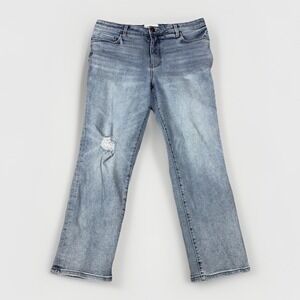 Evereve Jean Womens 32 Blue Light Wash Ever Straight High Rise Fit Distressed